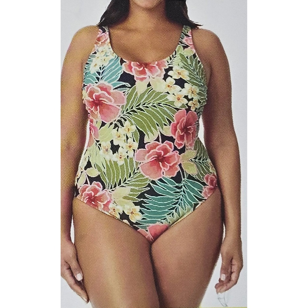 Hurley One Piece Swimsuit Tropical Floral Keyhole Back Women XL